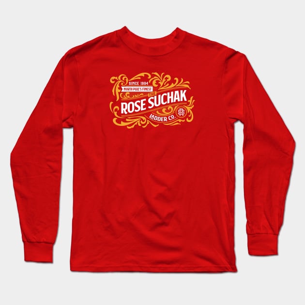 The Rose Suchak Ladder Co. (White and Gold on Red) Long Sleeve T-Shirt by jepegdesign